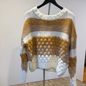 Chunky Striped Sweater - Cream, Brown, and Tan
